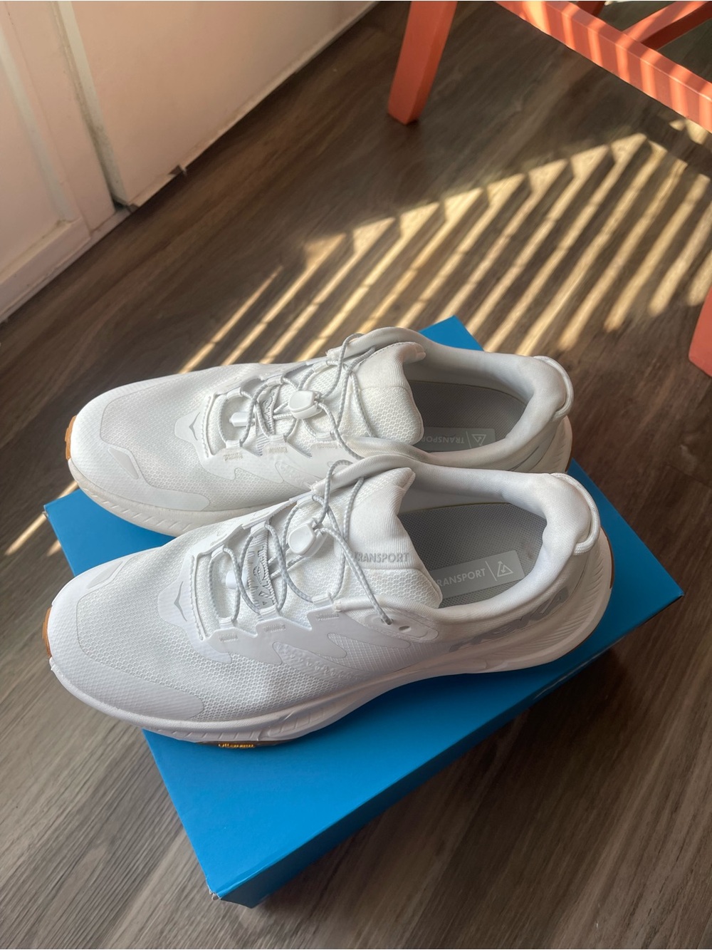 Hoka Women's Transport Trainer in White with Brown Outsole Accents - Picture 7 of 9